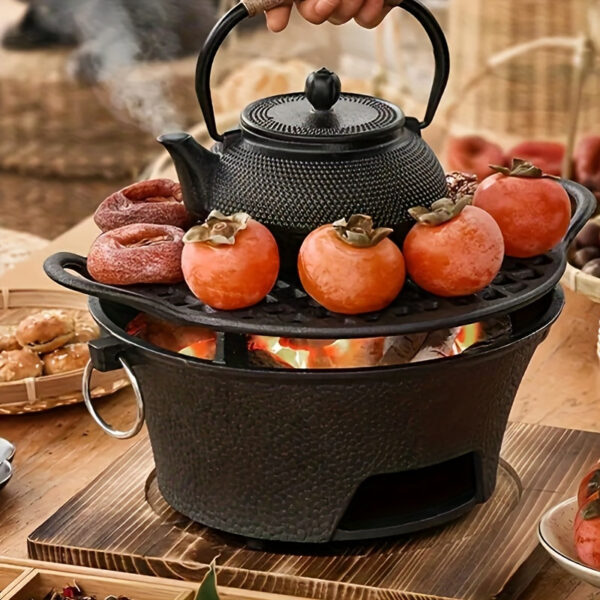 1pc Round Outdoor Cast Iron Charcoal Stove - Fire Pits for Tea Brewing, Grilling, Heating - Durable, Portable, No Ignition, Ideal for Camping, Backyard, Patio