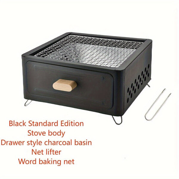 1pc Portable Square Charcoal Grill, Smokeless Outdoor Camping BBQ Stove, Compact Travel Barbecue Grill For Picnics & Tailgating