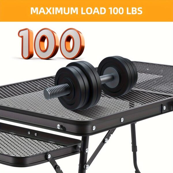 Folding Table with 2 Wing Panels, Camping Table with Mesh Desktop, Height Adjustable Folding Grill Table, Portable Outdoor Table for Picnic, Camping, BBQ, Beach