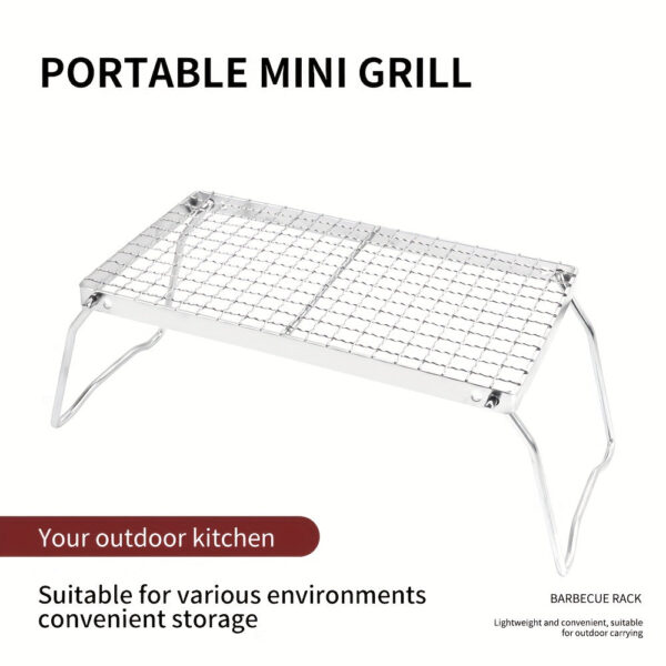 1pc Stainless Steel Portable Folding Barbecue Net, Folding BBQ Grill Rack, Camping Firewood Stove Rack For Outdoor Camping Hiking