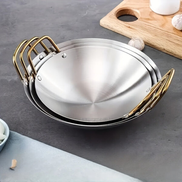 Thickened Stainless Steel Wok - Large Capacity, Heavy-Duty, Round Bottom, Non-Stick, Durable, Easy Cleaning, Versatile Cooking Pot for Restaurant Kitchen, Outdoor Camping, and Home Cooking - Perfect for Stir-Frying, Braising, and Boiling