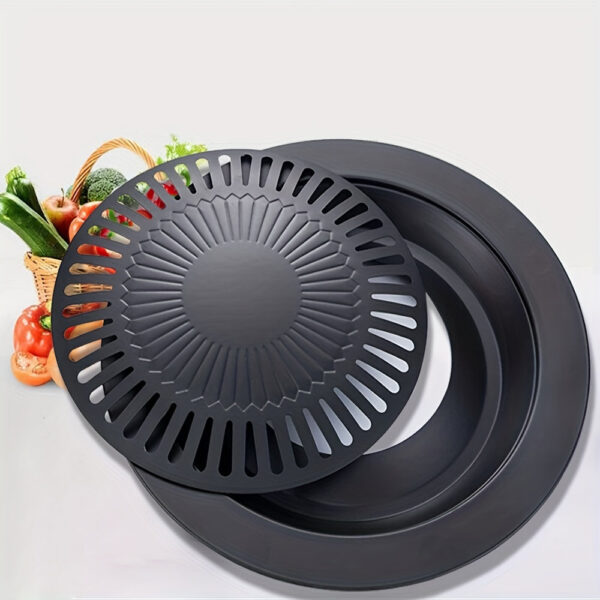 Cast Iron Korean-style Barbecue Grilling Plate - Non-stick Indoor & Outdoor Smokeless BBQ Tray for Meat and Vegetables - Compatible with Electric, Gas, Propane Stoves