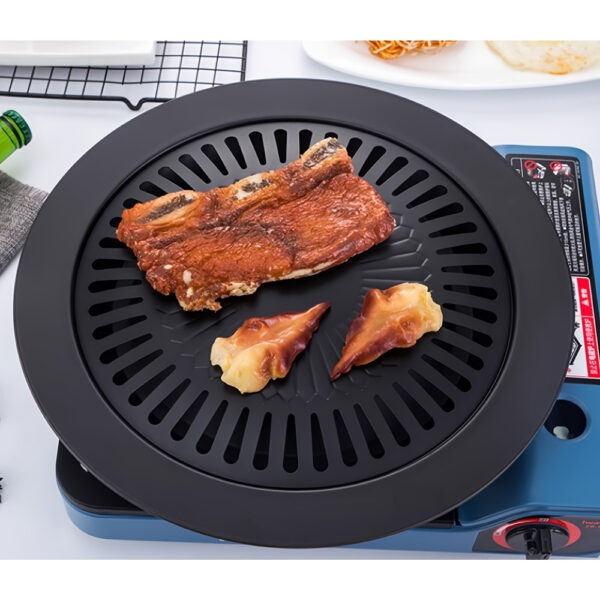 Cast Iron Korean-style Barbecue Grilling Plate - Non-stick Indoor & Outdoor Smokeless BBQ Tray for Meat and Vegetables - Compatible with Electric, Gas, Propane Stoves