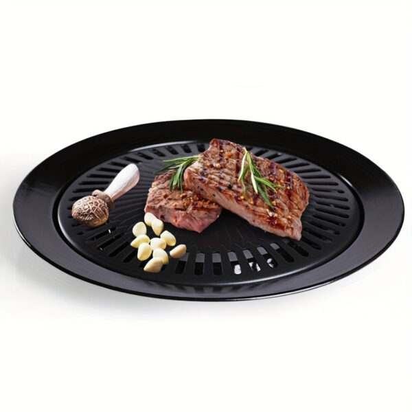 Cast Iron Korean-style Barbecue Grilling Plate - Non-stick Indoor & Outdoor Smokeless BBQ Tray for Meat and Vegetables - Compatible with Electric, Gas, Propane Stoves