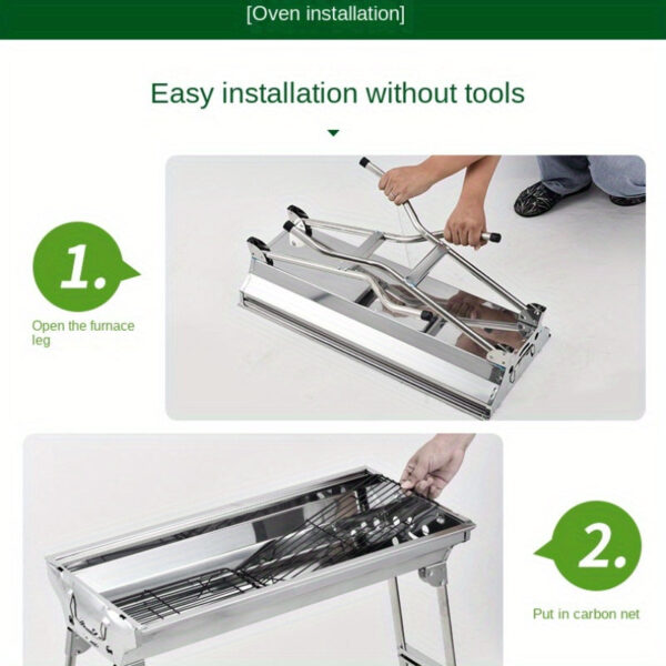 Stainless Steel Charcoal Grill Set - Portable, Foldable Design for Outdoor Cooking, Camping, Picnics & Travel - Durable BBQ Tools Kit