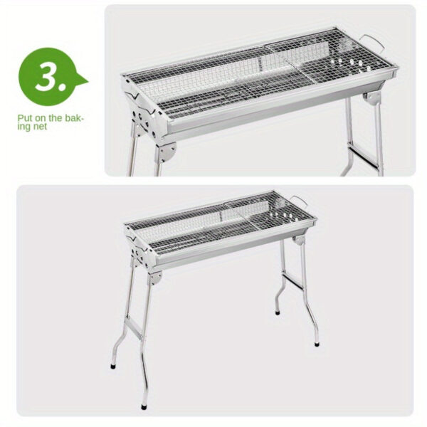 Stainless Steel Charcoal Grill Set - Portable, Foldable Design for Outdoor Cooking, Camping, Picnics & Travel - Durable BBQ Tools Kit