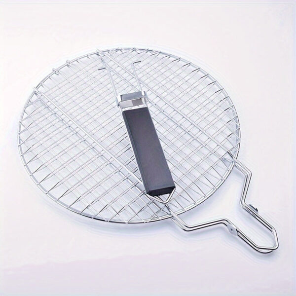 1pc, Stainless Steel Folding Barbecue Net Clip, Round Grill Net, Removable Grill Basket, Barbecue Cage Grill Fish Net, Kitchen Supplies, Kitchen Accessories, BBQ Accessories