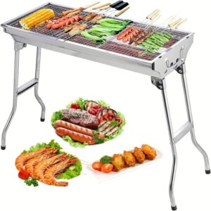 Stainless Steel Charcoal Grill Set - Portable, Foldable Design for Outdoor Cooking, Camping, Picnics & Travel - Durable BBQ Tools Kit