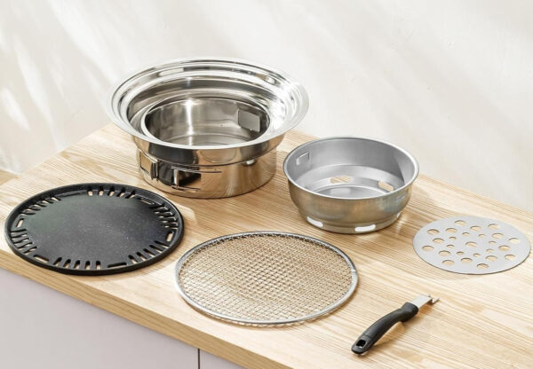 Charcoal Grill Korean Barbecue Grill Portable Stainless Steel Non-stick Charcoal Stove for Outdoor Camping BBQ Grill 13.7 inches Small Grill Outdoor Cooking