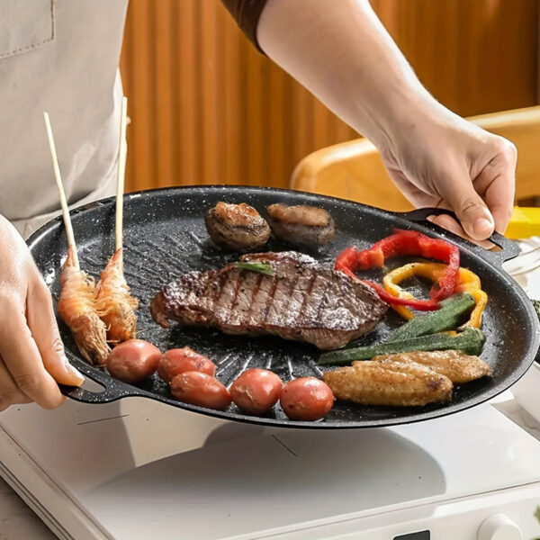 Versatile Non-Stick Bbq Grill Pan - Perfect For Grilling Steaks & Meat | Ideal For Indoor/Outdoor Cooking | Great For Camping, Picnics & Home Kitchen Use | Cast Iron Construction | Essential Barbecue Accessory