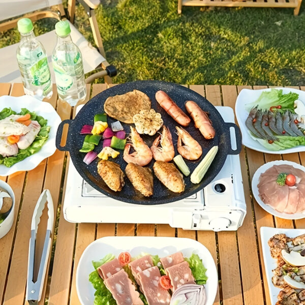 Versatile Non-Stick Bbq Grill Pan - Perfect For Grilling Steaks & Meat | Ideal For Indoor/Outdoor Cooking | Great For Camping, Picnics & Home Kitchen Use | Cast Iron Construction | Essential Barbecue Accessory