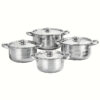 4-Piece Stainless Steel Cooking Pot Set - 410 Grade, Durable 0.5mm Thickness, Uncharged, with Lids & Handles, No Flint, Ideal for Ramadan Decoration & Camp Kitchen Essentials
