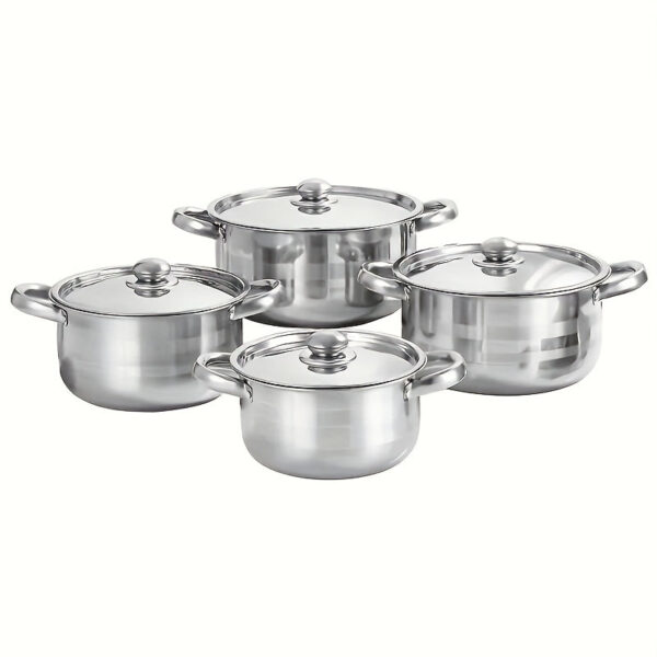 4-Piece Stainless Steel Cooking Pot Set - 410 Grade, Durable 0.5mm Thickness, Uncharged, with Lids & Handles, No Flint, Ideal for Ramadan Decoration & Camp Kitchen Essentials
