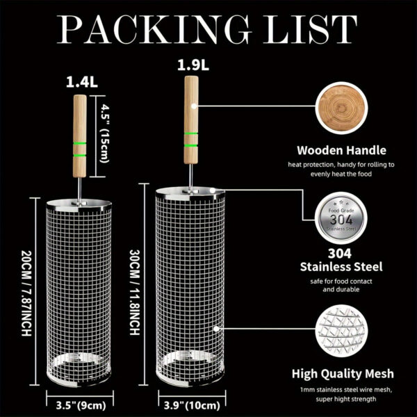 1pc Premium Nesting Grill Basket - Heavy-Duty, Durable Corrosion-Resistant 304 Stainless Steel with Ergonomic Wooden Grip, Easy-Foldable Grill Net for Even Cooking - Perfect for Grilling Seafood, Veggies, and More, Ideal Gift for Outdoor Enthusiasts, Perf