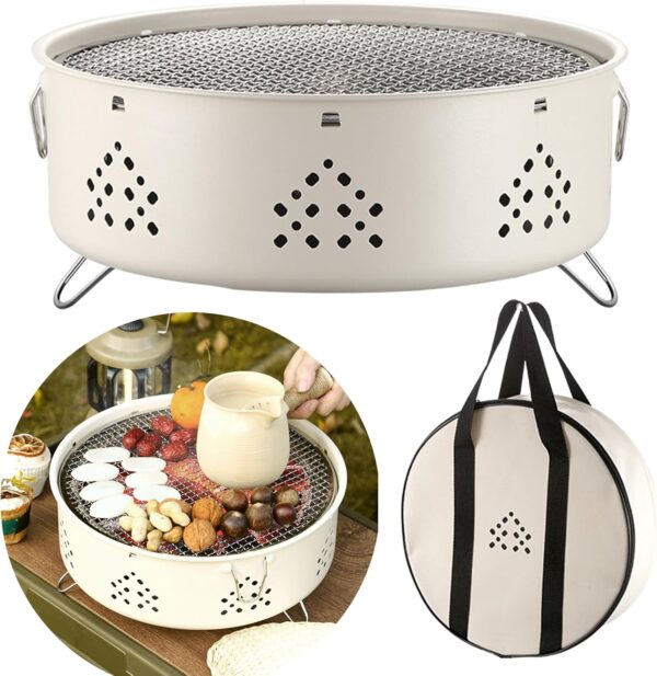 12 Inch Portable Barbecue Charcoal Grill for Camping, Small/Mini Round BBQ Stainless Stove with Folding legs & Carry Bag for Outdoor Cooking, Picnic, Hiking, Fishing & Party Black