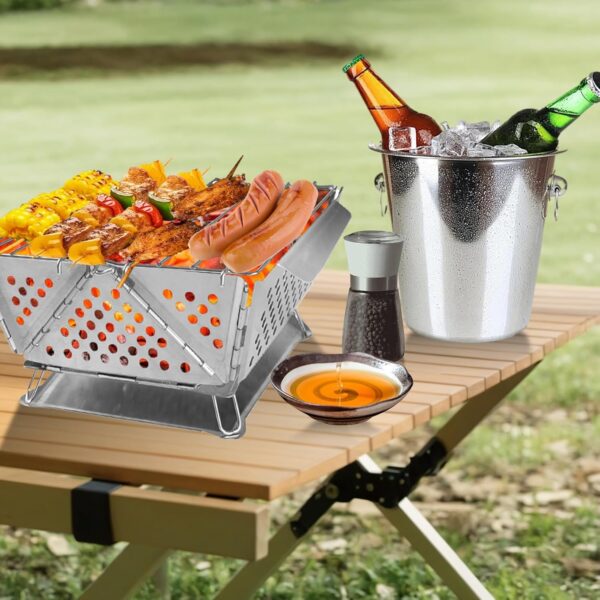 Mini Grill Small Folding Charcoal Barbecue Picnic Camping Portable Barbecue Outdoor Folding Suitcase Grill Charcoal Grill Stainless Steel Kebab BBQ Mobile Grill for Takeaway Garden Balcony