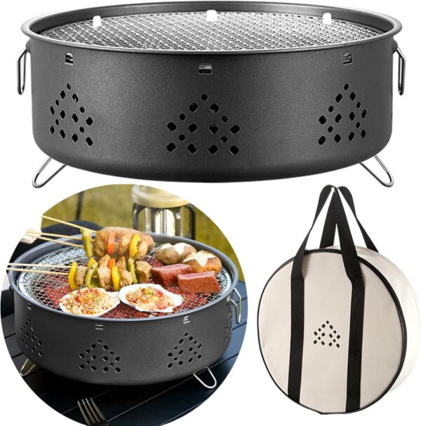 12 Inch Portable Barbecue Charcoal Grill for Camping, Small/Mini Round BBQ Stainless Stove with Folding legs & Carry Bag for Outdoor Cooking, Picnic, Hiking, Fishing & Party Black