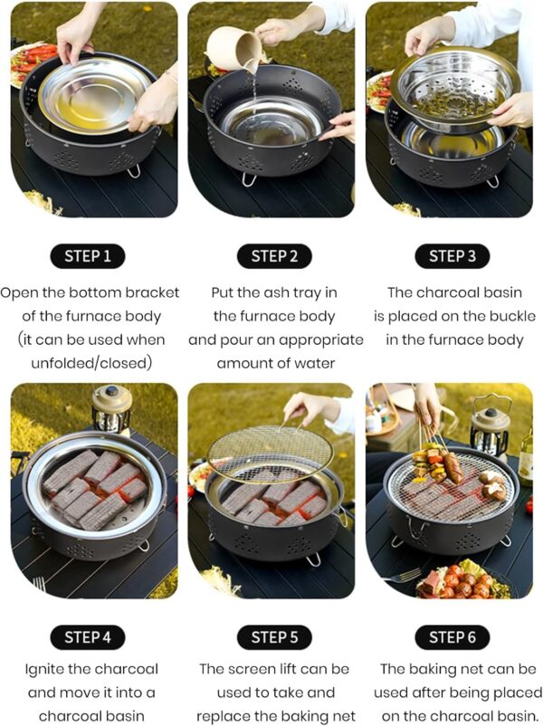 12 Inch Portable Barbecue Charcoal Grill for Camping, Small/Mini Round BBQ Stainless Stove with Folding legs & Carry Bag for Outdoor Cooking, Picnic, Hiking, Fishing & Party Black