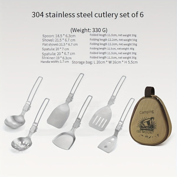 Outdoor Folding Kitchenware Set Camping And Traveling Portable 304 Stainless Steel Stir Fried Vegetable Pot Shovel Soup Spoon Meal Kitchenware