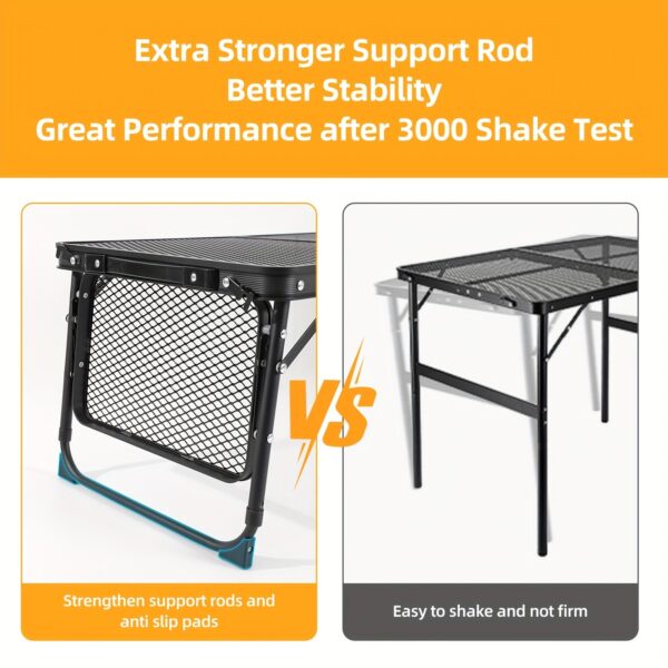 Folding Table with 2 Wing Panels, Camping Table with Mesh Desktop, Height Adjustable Folding Grill Table, Portable Outdoor Table for Picnic, Camping, BBQ, Beach