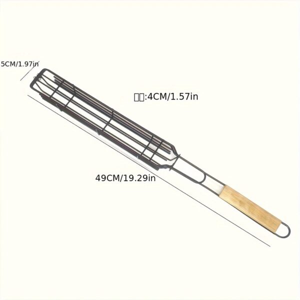 2/4pcs, Kebab Grilling Basket, Portable Stainless Steel Kebab Barbecue Grilling Basket, Hot Dog Barbecue Cage, Sausage Grill Tongs, Barbecue Tongs With Wooden Handle, Kebab Grilling Basket, Nonstick Kabob Grilling Baskets, BBQ Tool, BBQ Accessaries