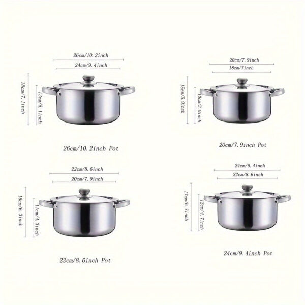 4-Piece Stainless Steel Cooking Pot Set - 410 Grade, Durable 0.5mm Thickness, Uncharged, with Lids & Handles, No Flint, Ideal for Ramadan Decoration & Camp Kitchen Essentials