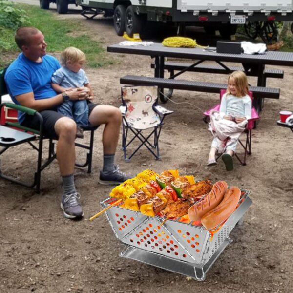 Mini Grill Small Folding Charcoal Barbecue Picnic Camping Portable Barbecue Outdoor Folding Suitcase Grill Charcoal Grill Stainless Steel Kebab BBQ Mobile Grill for Takeaway Garden Balcony