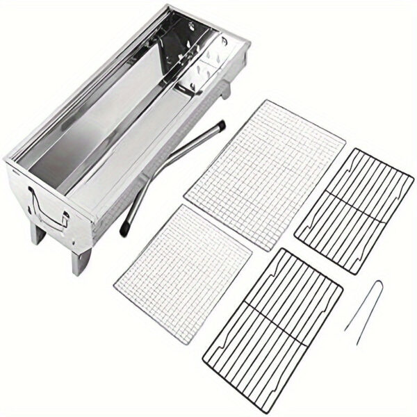 Stainless Steel Charcoal Grill Set - Portable, Foldable Design for Outdoor Cooking, Camping, Picnics & Travel - Durable BBQ Tools Kit