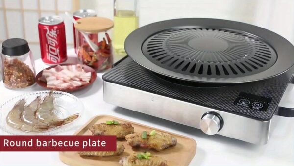 Cast Iron Korean-style Barbecue Grilling Plate - Non-stick Indoor & Outdoor Smokeless BBQ Tray for Meat and Vegetables - Compatible with Electric, Gas, Propane Stoves