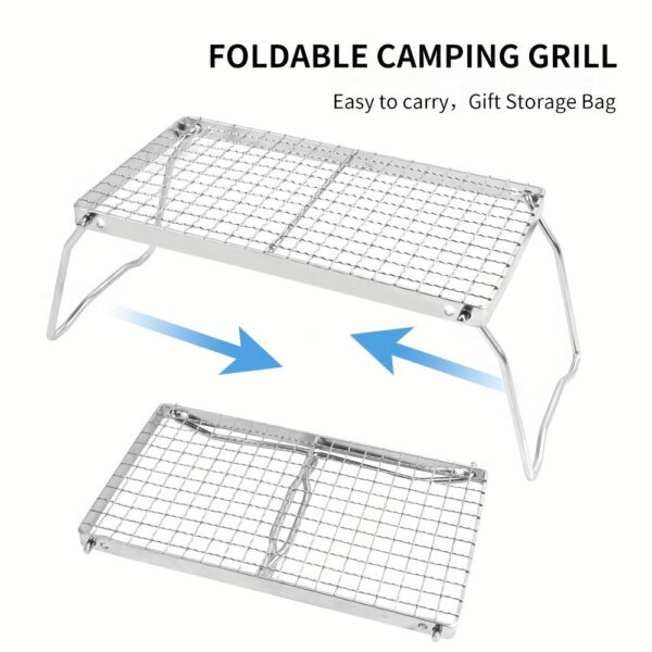 1pc Stainless Steel Portable Folding Barbecue Net, Folding BBQ Grill Rack, Camping Firewood Stove Rack For Outdoor Camping Hiking