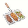 Adjustable 3-Section Metal Grill Basket with Detachable Wooden Handle - Versatile BBQ Cage for Grilling & Baking, Heavy-Duty Barbecue Turner Tool