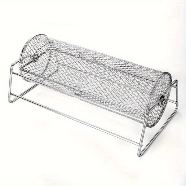 Stainless Steel Portable BBQ Grill Basket, Round Rotatable Barbecue Smoker Cage for Camping & Hiking, Uncharged Easy-Open Grilling Accessory, Ideal for Valentine's Day, Easter, Independence Day - 1 Pack