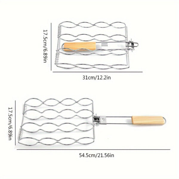 Stainless Steel BBQ Grill Basket for Corn, Fish, Vegetables, Steak, Meat, and Shrimp - Portable Barbecue Rack Accessory with Wooden Handle - Grilling Cage for Outdoor Cooking, Pack of 1