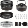 1set, Camping Pot And Pan Set For 2-3 People Use, Portable Cookware Tableware Set With Cooking Pot, Frying Pan, Kettle, Knives And Forks