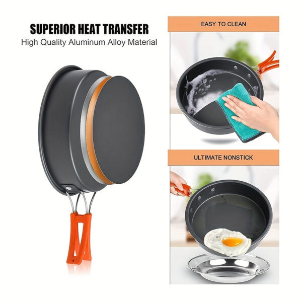 1set, Camping Pot And Pan Set For 2-3 People Use, Portable Cookware Tableware Set With Cooking Pot, Frying Pan, Kettle, Knives And Forks