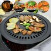 Cast Iron Korean-style Barbecue Grilling Plate - Non-stick Indoor & Outdoor Smokeless BBQ Tray for Meat and Vegetables - Compatible with Electric, Gas, Propane Stoves