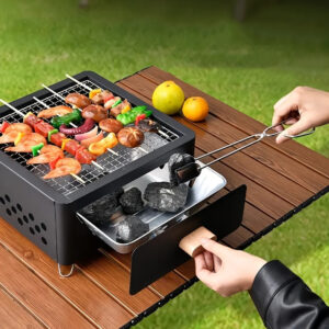 1pc Portable Square Charcoal Grill, Smokeless Outdoor Camping BBQ Stove, Compact Travel Barbecue Grill For Picnics & Tailgating