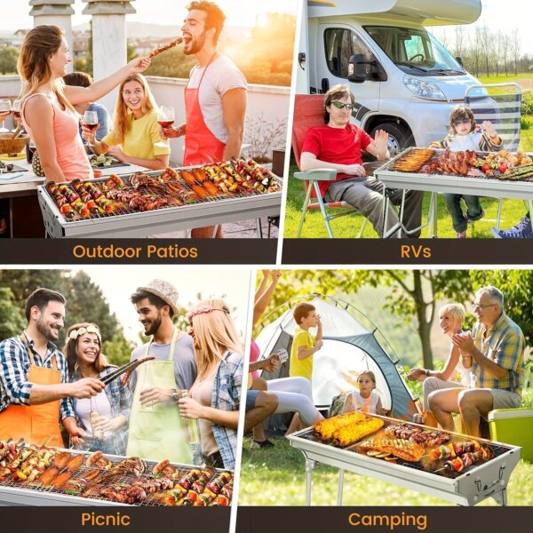 Stainless Steel Charcoal Grill Set - Portable, Foldable Design for Outdoor Cooking, Camping, Picnics & Travel - Durable BBQ Tools Kit
