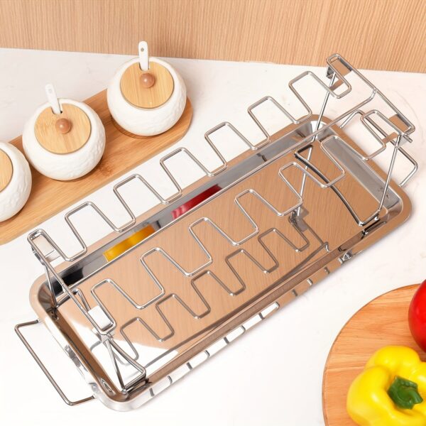 1set Stainless Steel Barbecue Grill Chicken Leg Rack + Tray Set/ Only 1pc Chicken Leg Rack, Outdoor Barbecue Rack Double-layer Vegetable Meat Rack, Kitchen Supplies, Kitchen Accessories, BBQ Accessories