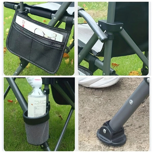 Folding Fishing Chair Portable Recliner with Side Pocket, Lightweight and Durable for Camping, Beach, and Outdoor Adventures