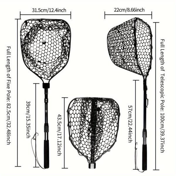 Fly Fishing Net Foldable Landing Net with Soft Rubber Mesh, Telescopic Handle for Trout and Bass