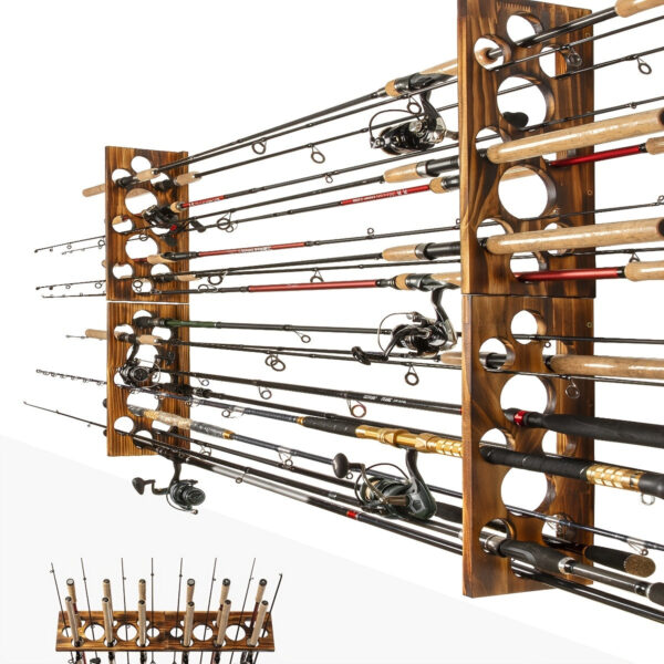 Fishing Rod Rack Wall/Ceiling Mounted Organizer for 12/18/20 Rods, Space-Saving Storage for Garage