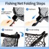 Fly Fishing Net Foldable Landing Net with Soft Rubber Mesh, Telescopic Handle for Trout and Bass