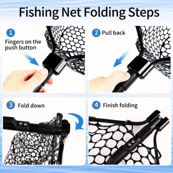 Fly Fishing Net Foldable Landing Net with Soft Rubber Mesh, Telescopic Handle for Trout and Bass
