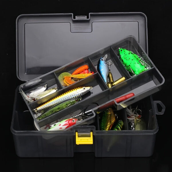 Double-Layer Fishing Tackle Box Durable Plastic Storage with Multiple Compartments