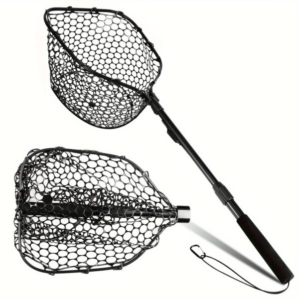 Fly Fishing Net Foldable Landing Net with Soft Rubber Mesh, Telescopic Handle for Trout and Bass