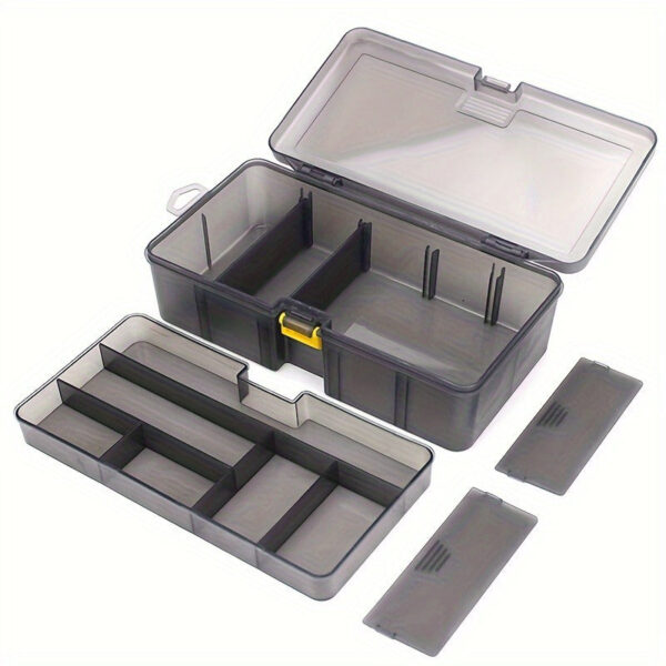 Double-Layer Fishing Tackle Box Durable Plastic Storage with Multiple Compartments