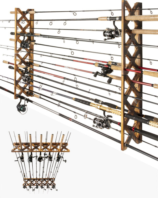 Fishing Rod Rack Wall/Ceiling Mounted Organizer for 12/18/20 Rods, Space-Saving Storage for Garage