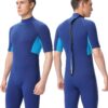 Shorty Wetsuit Men and Women,2mm Neoprene Short Sleeves Wet Suits Back Zip, 1.5mm Shorty Surf Suit Keep Warm in Cold Water for Snorkeling Kayaking Boarding
