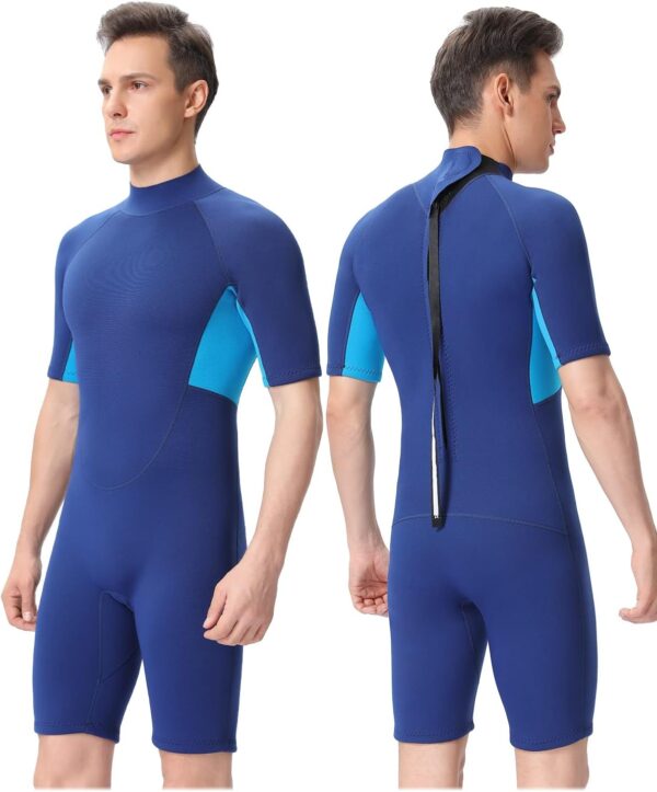 Shorty Wetsuit Men and Women,2mm Neoprene Short Sleeves Wet Suits Back Zip, 1.5mm Shorty Surf Suit Keep Warm in Cold Water for Snorkeling Kayaking Boarding